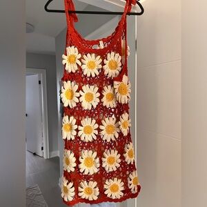 Anthropologie floral patch crochet dress
